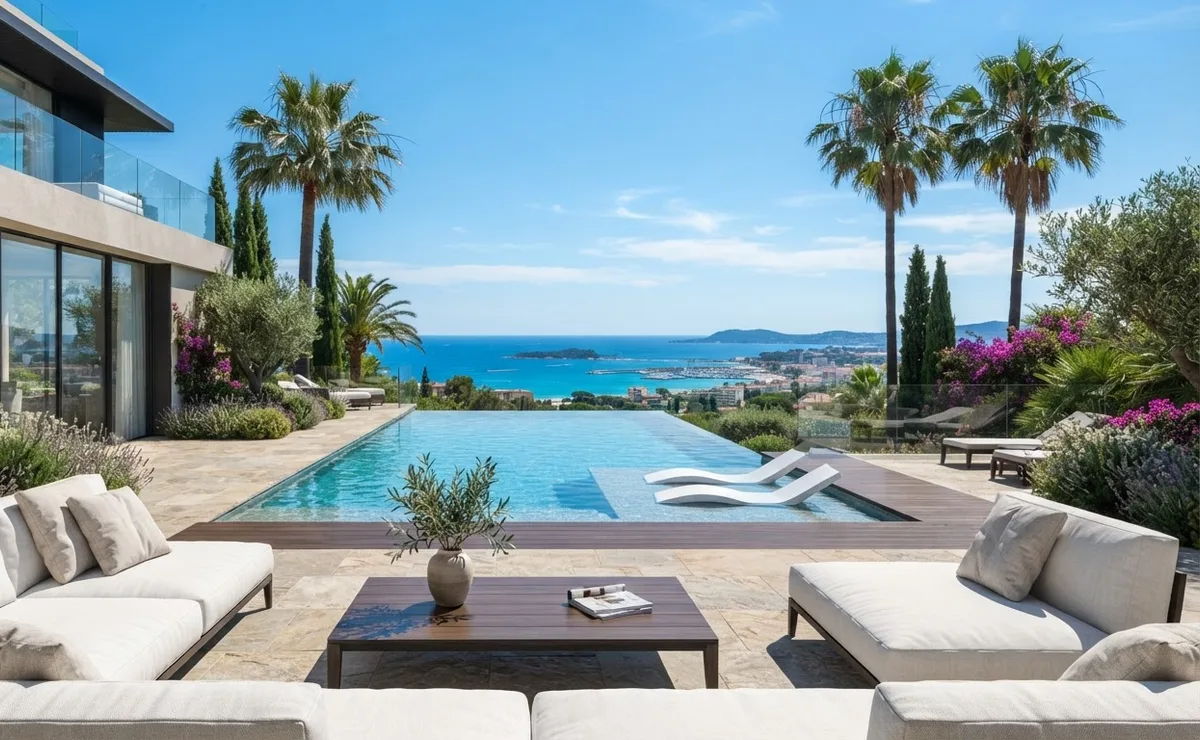 Villa contemporaine avec piscine et vue sur la mer, sur les hauteurs de Cannes